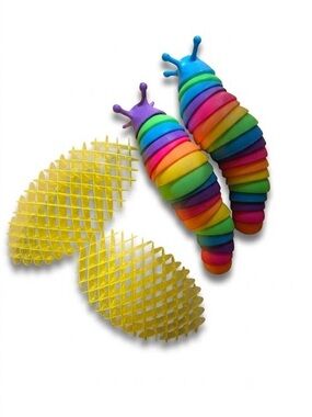 Sensory FIDGET LOT/ bundle: Rainbow Caterpillar Toy - Yellow “Silent” fidget